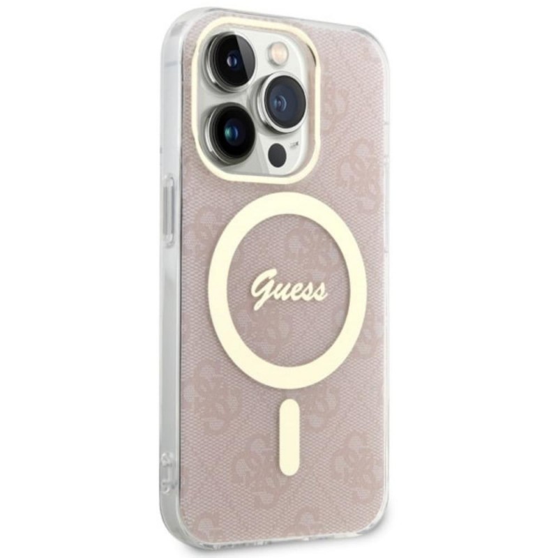 Оригинален кейс Guess 4G MagSafe, За iPhone 14 Pro (6.1), Розов