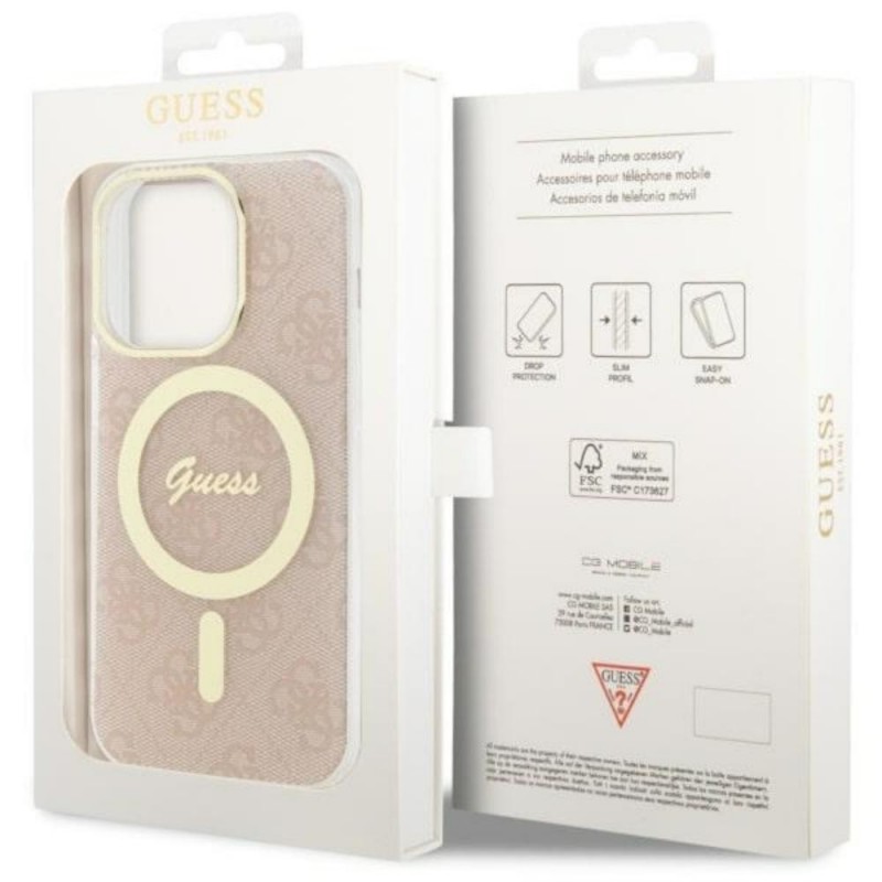 Оригинален кейс Guess 4G MagSafe, За iPhone 14 Pro (6.1), Розов
