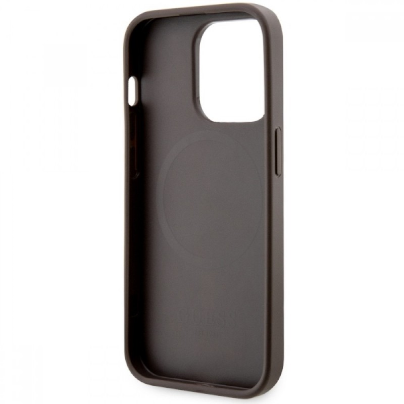 Оригинален кейс Guess 4G Printed Stripes MagSafe, За iPhone 15 Pro Max (6.7), Кафяв