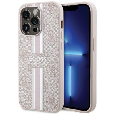 Оригинален кейс Guess 4G Printed Stripes MagSafe, За iPhone 15 Pro Max (6.7), Розов