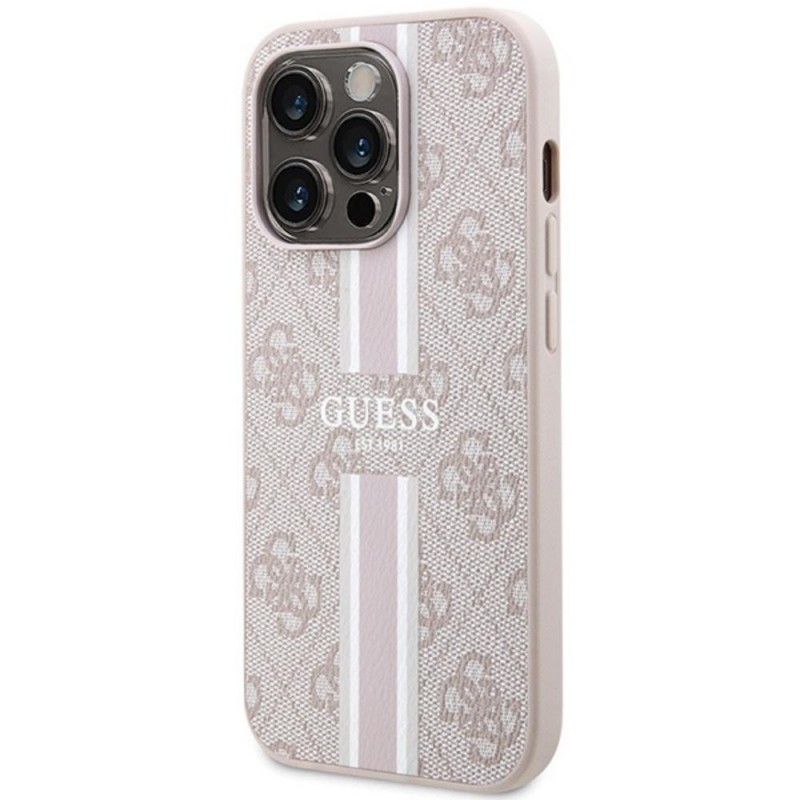Оригинален кейс Guess 4G Printed Stripes MagSafe, За iPhone 15 Pro Max (6.7), Розов