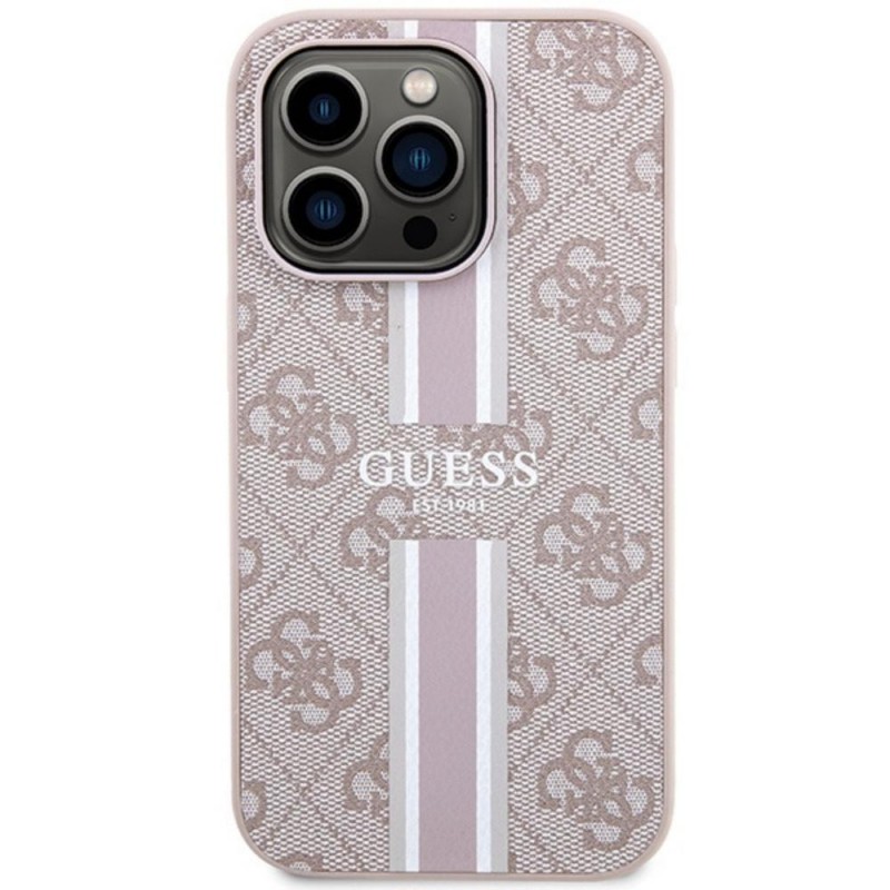 Оригинален кейс Guess 4G Printed Stripes MagSafe, За iPhone 15 Pro Max (6.7), Розов