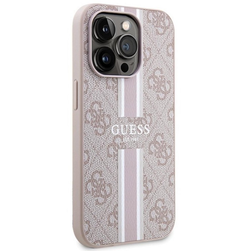Оригинален кейс Guess 4G Printed Stripes MagSafe, За iPhone 15 Pro Max (6.7), Розов
