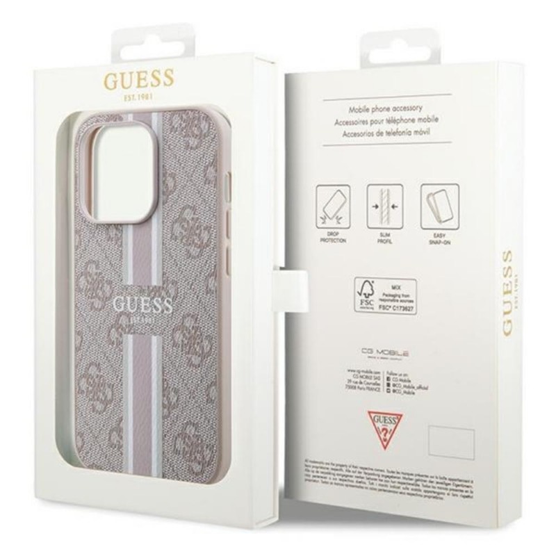 Оригинален кейс Guess 4G Printed Stripes MagSafe, За iPhone 15 Pro Max (6.7), Розов