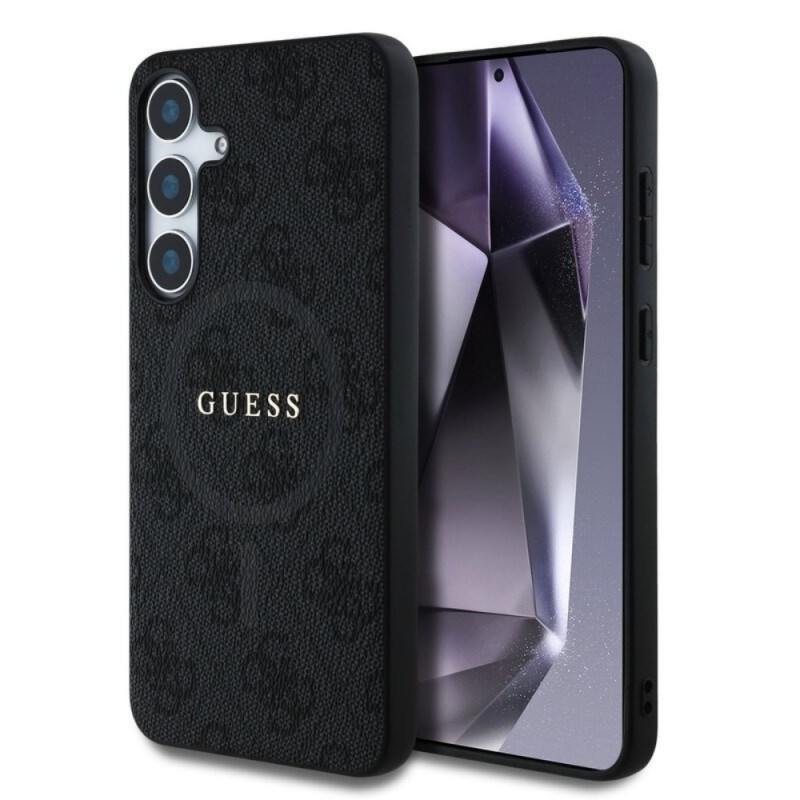 Оригинален кейс Guess 4G Ring Classic Logo MagSafe, За Samsung Galaxy S25, Черен