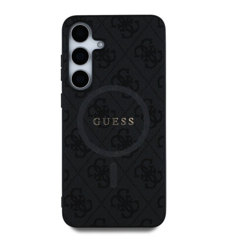Оригинален кейс Guess 4G Ring Classic Logo MagSafe, За Samsung Galaxy S25, Черен