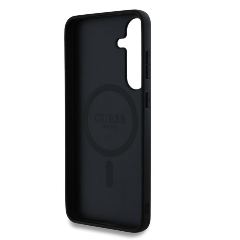 Оригинален кейс Guess 4G Ring Classic Logo MagSafe, За Samsung Galaxy S25, Черен
