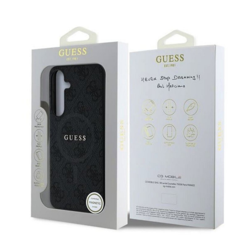 Оригинален кейс Guess 4G Ring Classic Logo MagSafe, За Samsung Galaxy S25, Черен