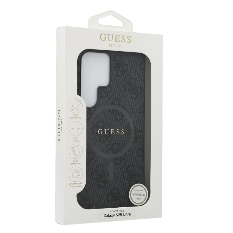 Оригинален кейс Guess 4G Ring Classic Logo MagSafe, За Samsung Galaxy S25 Ultra, Черен