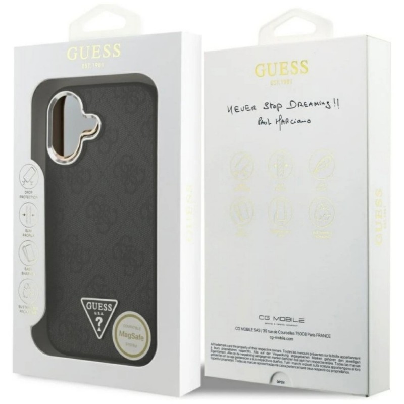 Оригинален кейс Guess 4G Triangle Metal Logo MagSafe, За iPhone 17 (6.3), Черен