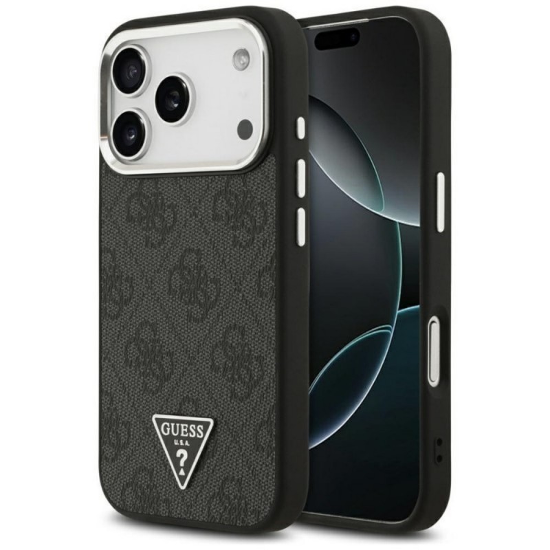 Оригинален кейс Guess 4G Triangle Metal Logo MagSafe, За iPhone 17 Pro Max (6.9), Черен