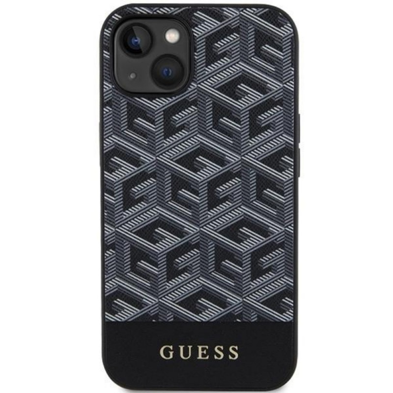 Оригинален кейс Guess GCube Stripes MagSafe, За iPhone 15 (6.1), Черен
