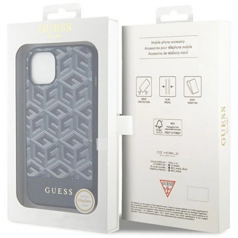 Оригинален кейс Guess GCube Stripes MagSafe, За iPhone 15 (6.1), Черен