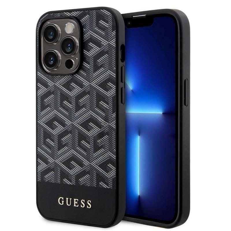 Оригинален кейс Guess GCube Stripes MagSafe, За iPhone 15 Pro (6.1), Черен
