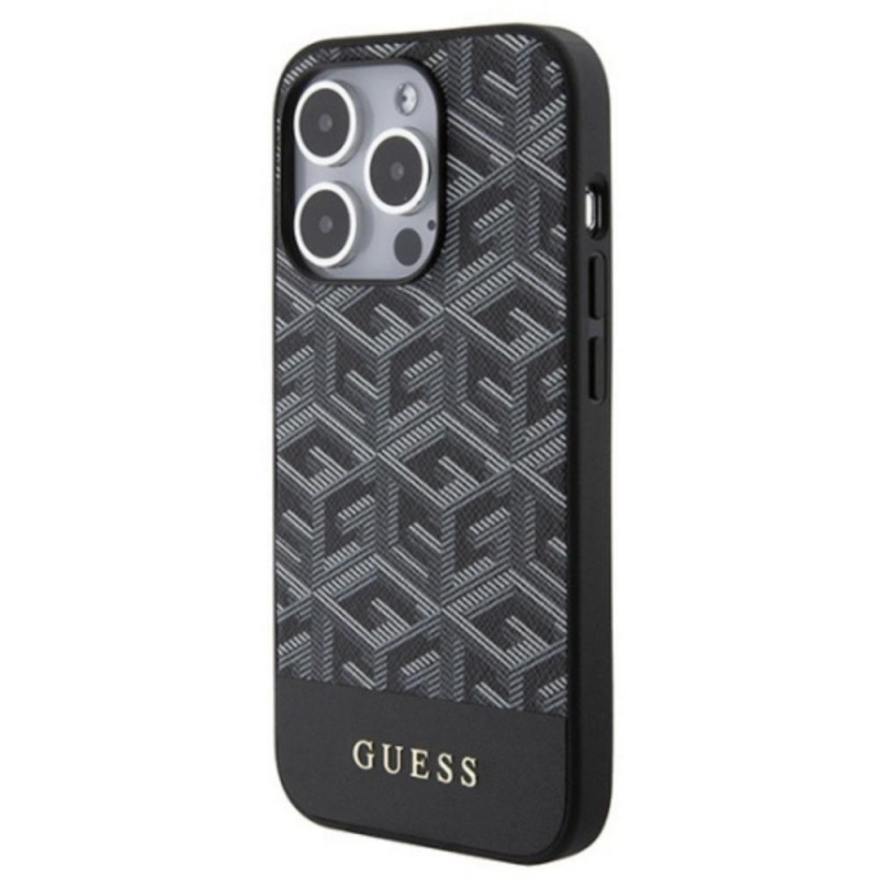 Оригинален кейс Guess GCube Stripes MagSafe, За iPhone 15 Pro (6.1), Черен
