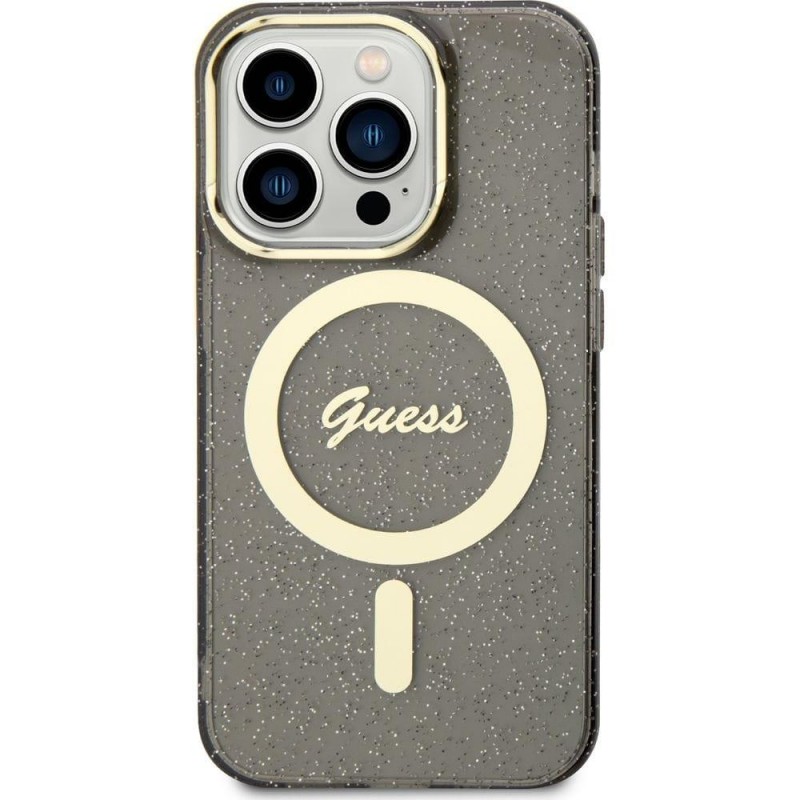 Оригинален кейс Guess Glitter Gold MagSafe, За iPhone 14 Pro (6.1), Черен
