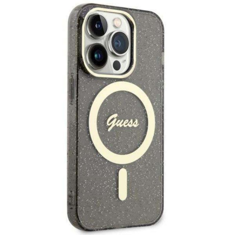 Оригинален кейс Guess Glitter Gold MagSafe, За iPhone 14 Pro (6.1), Черен