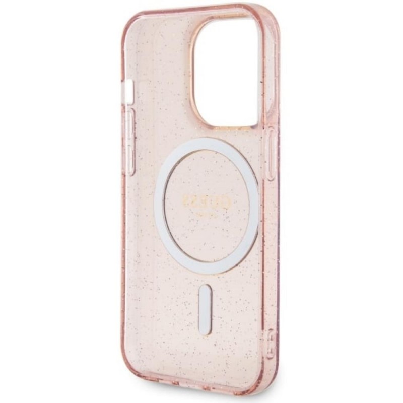 Оригинален кейс Guess Glitter Gold MagSafe, За iPhone 14 Pro Max (6.7), Розов