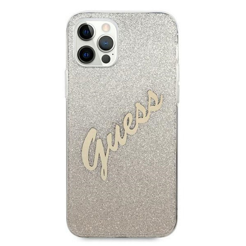 Оригинален кейс Guess Glitter Gradient Script, За iPhone 12/12 Pro (6.1), Златист