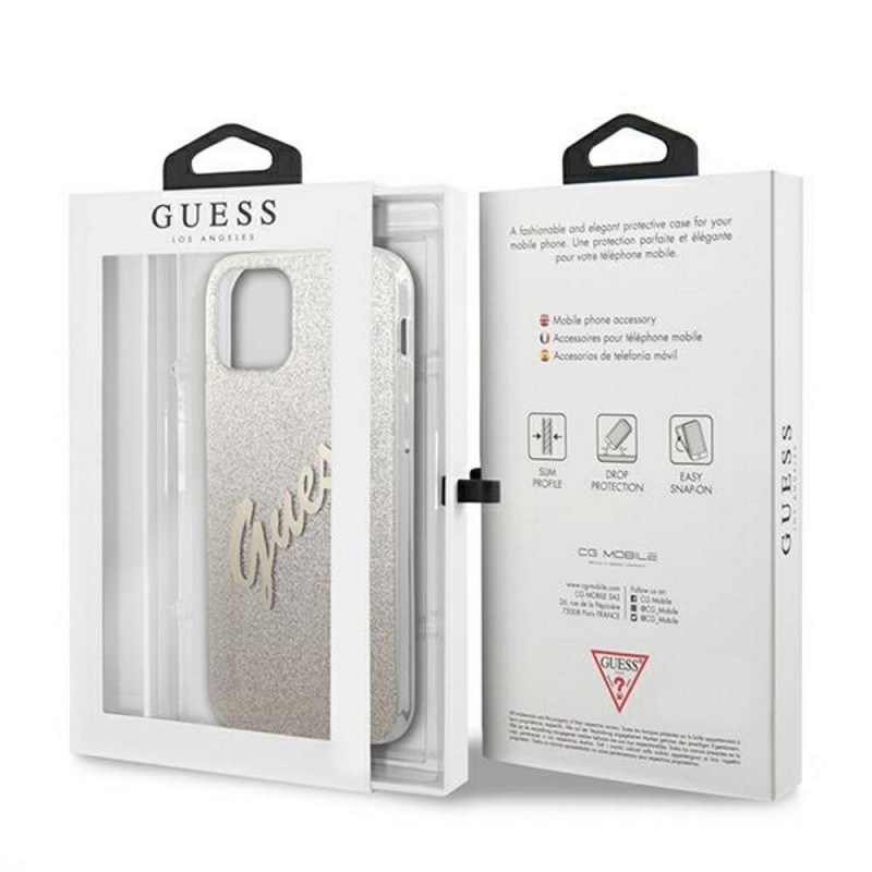 Оригинален кейс Guess Glitter Gradient Script, За iPhone 12/12 Pro (6.1), Златист