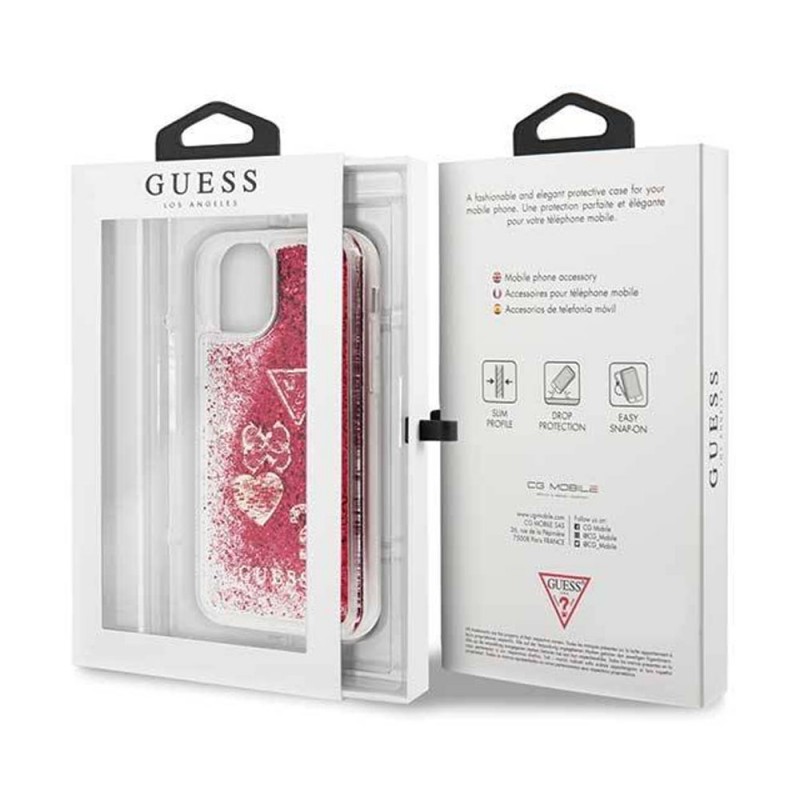 Оригинален кейс Guess Glitter Hearts, За iPhone 11 Pro (5.8), Червен