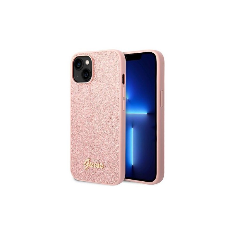 Оригинален кейс Guess Glitter Script, За iPhone 14 Pro Max (6.7), Розов