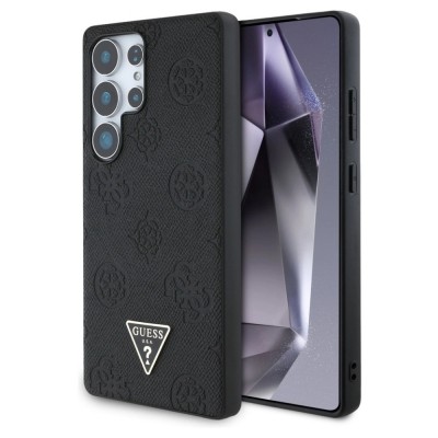 Оригинален кейс Guess Grained Hot Stamp Peony Triangle Logo MagSafe, За Samsung Galaxy S25 Ultra, Черен