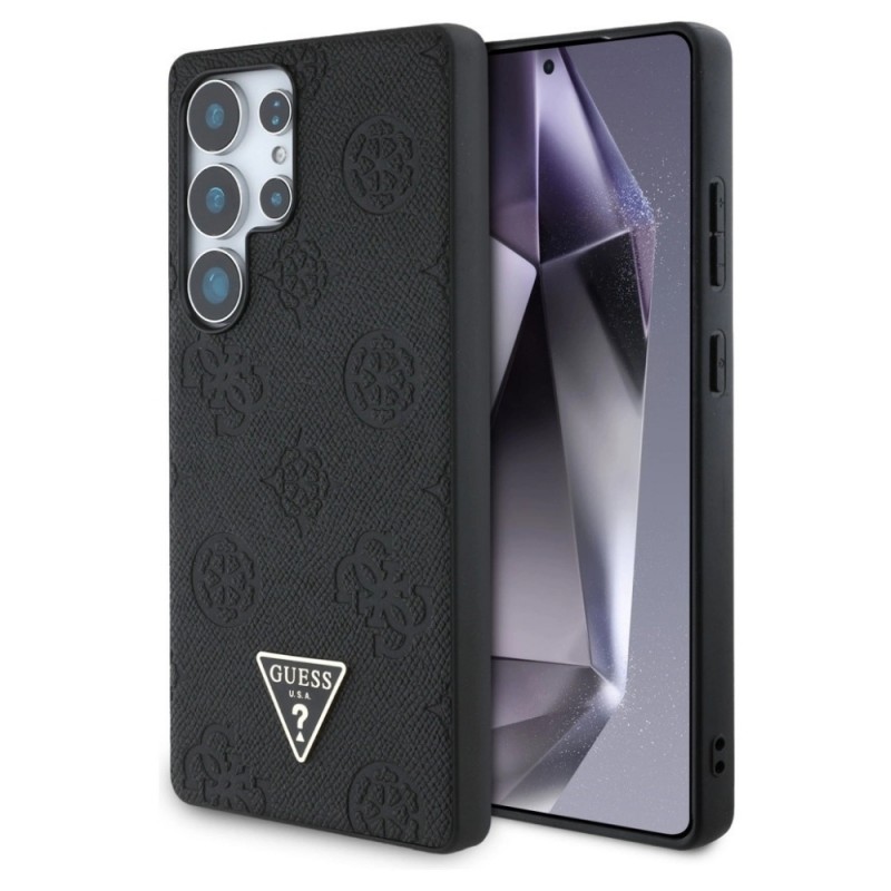 Оригинален кейс Guess Grained Hot Stamp Peony Triangle Logo MagSafe, За Samsung Galaxy S25 Ultra, Черен