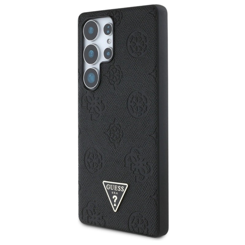 Оригинален кейс Guess Grained Hot Stamp Peony Triangle Logo MagSafe, За Samsung Galaxy S25 Ultra, Черен