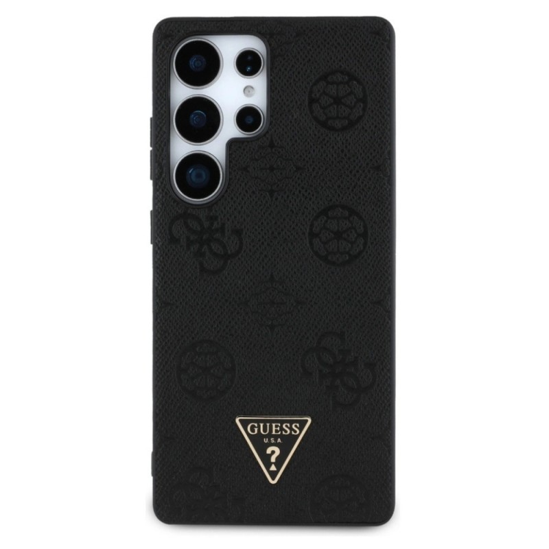 Оригинален кейс Guess Grained Hot Stamp Peony Triangle Logo MagSafe, За Samsung Galaxy S25 Ultra, Черен