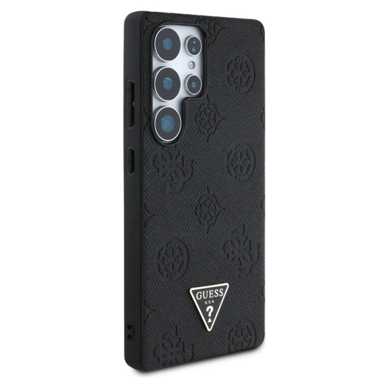 Оригинален кейс Guess Grained Hot Stamp Peony Triangle Logo MagSafe, За Samsung Galaxy S25 Ultra, Черен