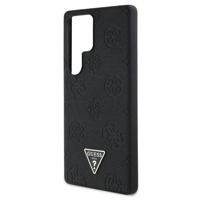 Оригинален кейс Guess Grained Hot Stamp Peony Triangle Logo MagSafe, За Samsung Galaxy S25 Ultra, Черен