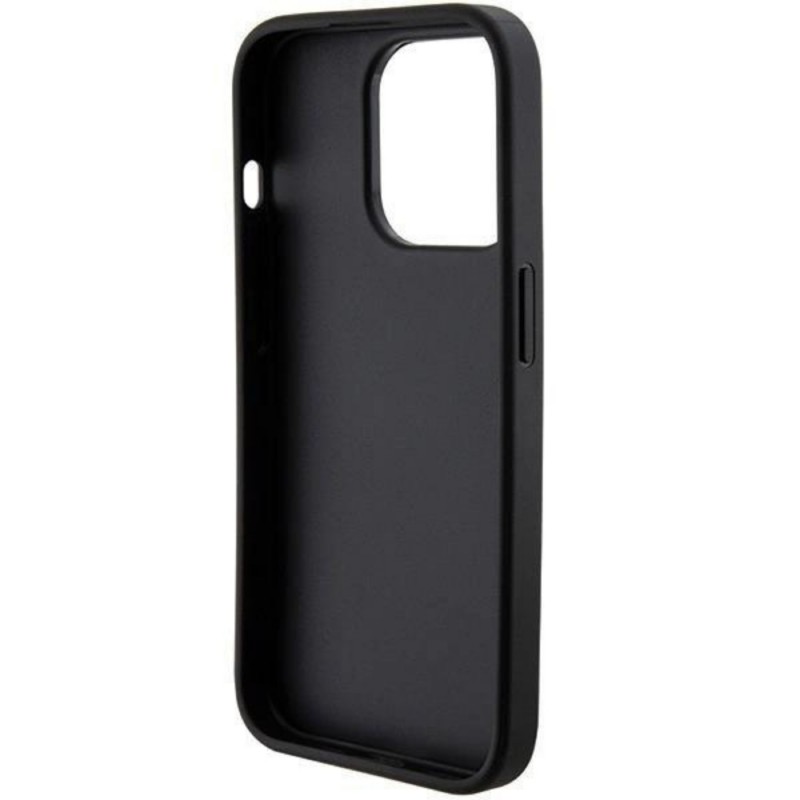 Оригинален кейс Guess Grip Stand Saffiano 4G Strass, За iPhone 15 Pro (6.1), Черен