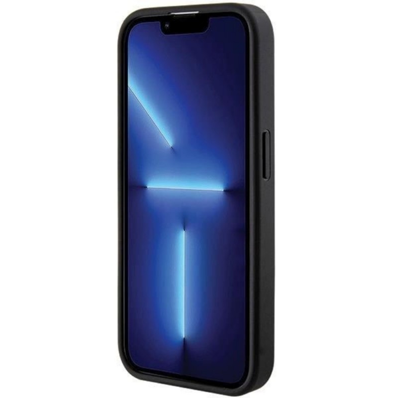 Оригинален кейс Guess Grip Stand Saffiano 4G Strass, За iPhone 15 Pro (6.1), Черен