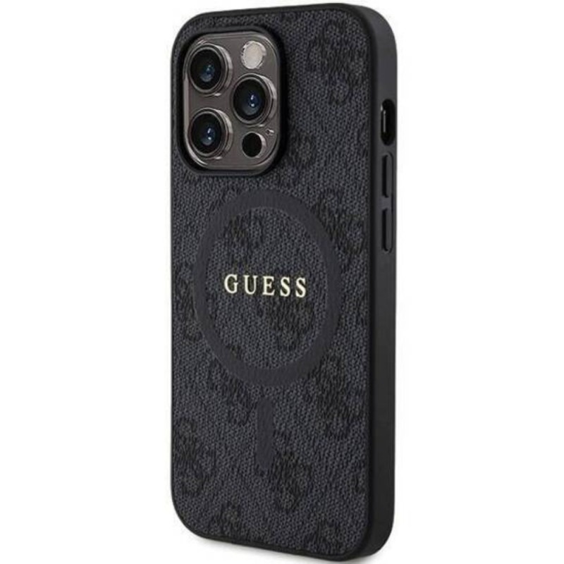 Оригинален кейс Guess HC MagSafe PU 4G Ring Classic Logo, За iPhone 15 Pro (6.1), Черен