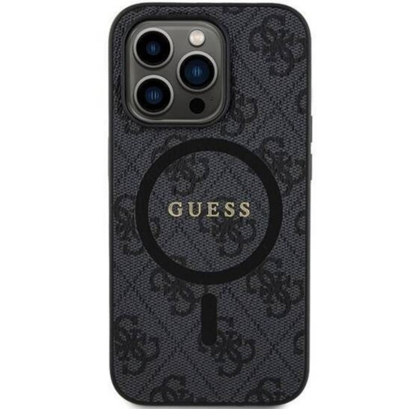 Оригинален кейс Guess HC MagSafe PU 4G Ring Classic Logo, За iPhone 15 Pro (6.1), Черен