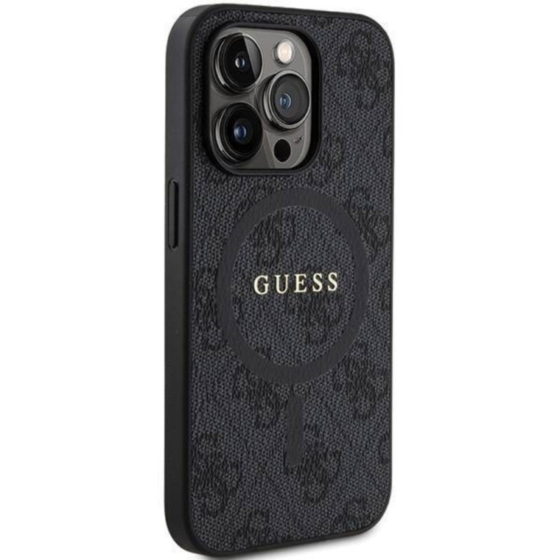 Оригинален кейс Guess HC MagSafe PU 4G Ring Classic Logo, За iPhone 15 Pro (6.1), Черен