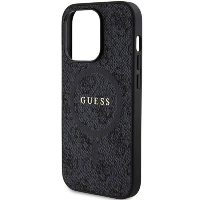 Оригинален кейс Guess HC MagSafe PU 4G Ring Classic Logo, За iPhone 15 Pro (6.1), Черен