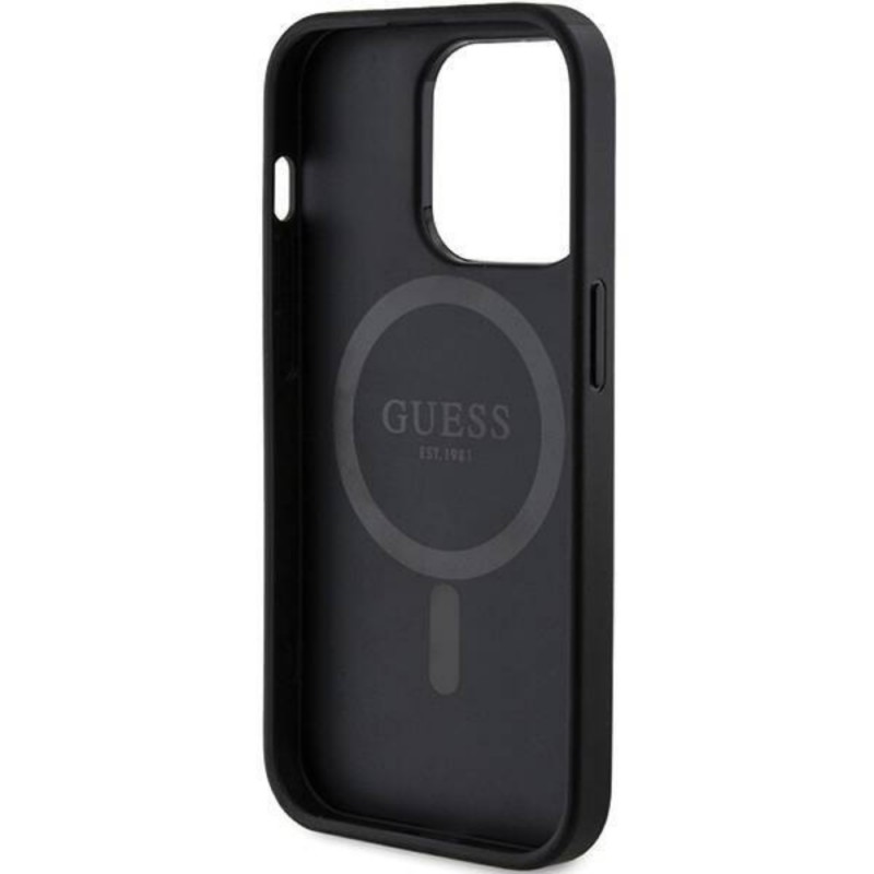 Оригинален кейс Guess HC MagSafe PU 4G Ring Classic Logo, За iPhone 15 Pro (6.1), Черен