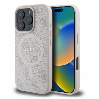 Оригинален кейс Guess HC MagSafe PU 4G Ring Classic Logo, За iPhone 16 Pro (6.3), Розов