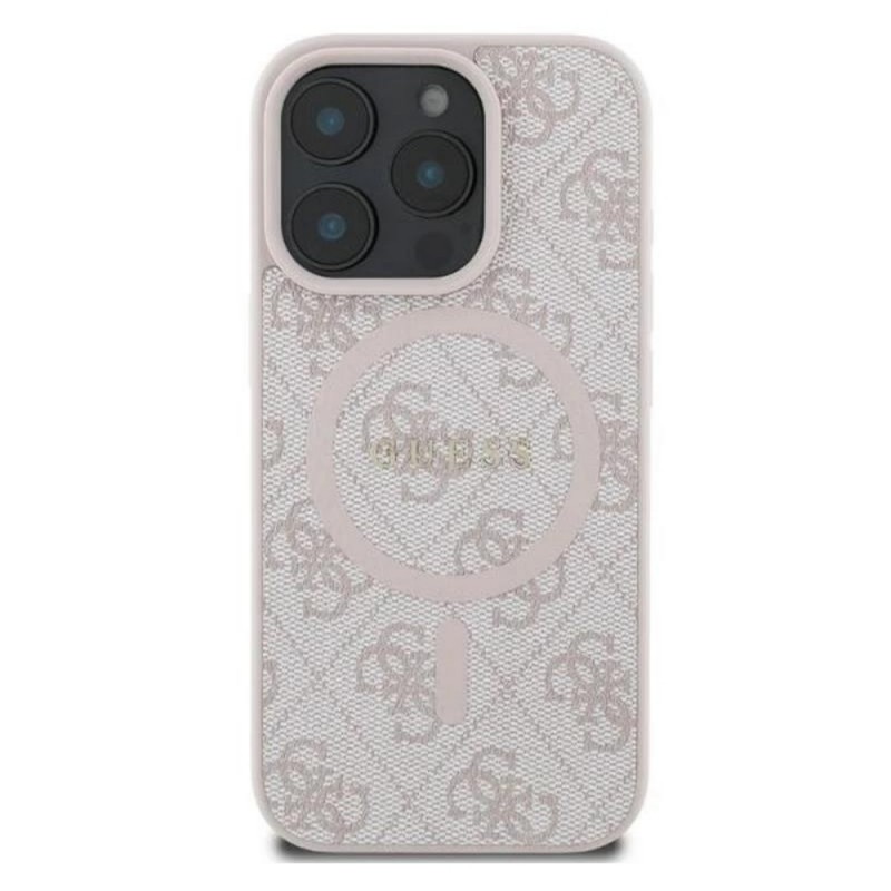 Оригинален кейс Guess HC MagSafe PU 4G Ring Classic Logo, За iPhone 16 Pro (6.3), Розов