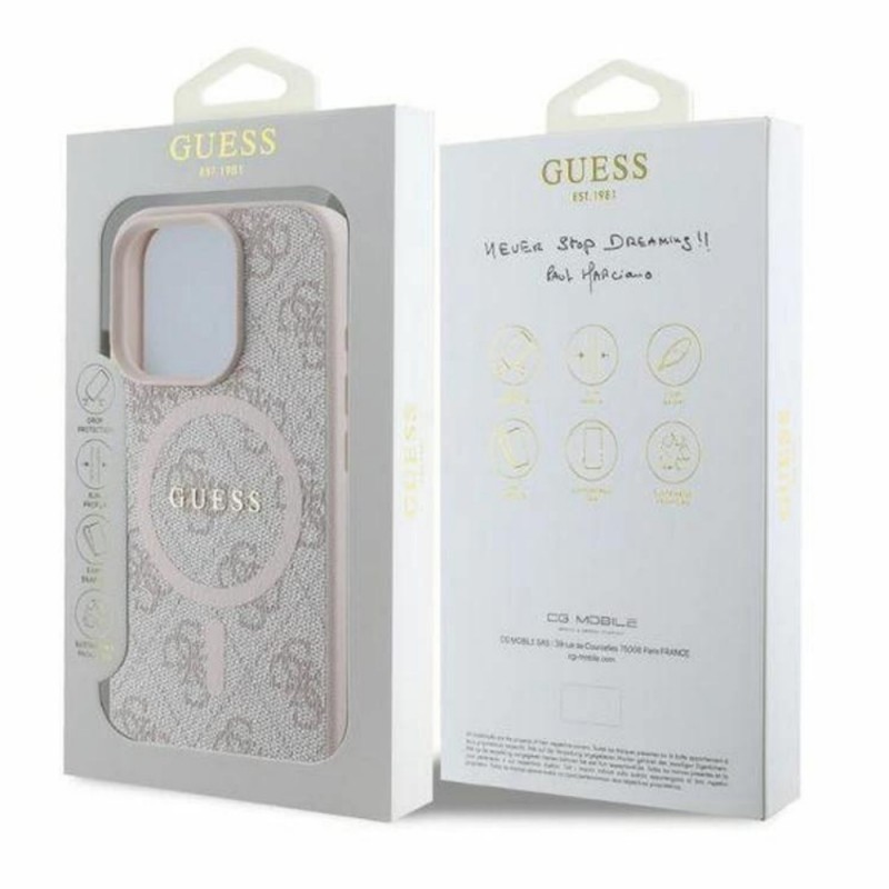 Оригинален кейс Guess HC MagSafe PU 4G Ring Classic Logo, За iPhone 16 Pro (6.3), Розов