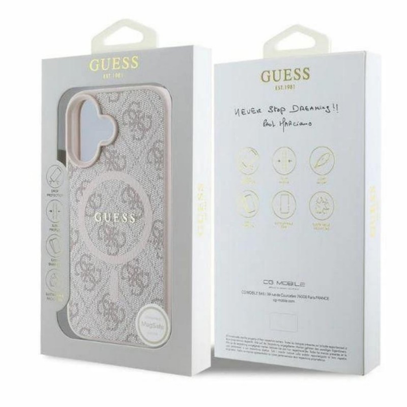 Оригинален кейс Guess HC MagSafe PU 4G Ring Classic Logo, За iPhone 16 (6.1), Розов