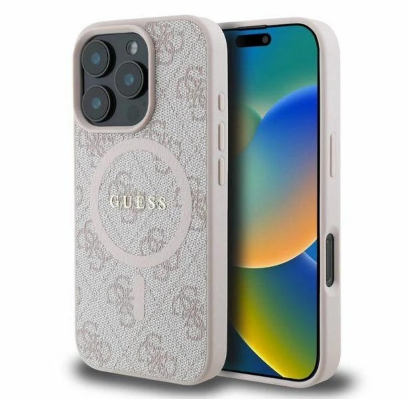 Оригинален кейс Guess HC MagSafe PU 4G Ring Classic Logo, За iPhone 16 (6.1), Розов