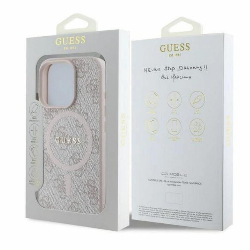 Оригинален кейс Guess HC MagSafe PU 4G Ring Classic Logo, За iPhone 16 (6.1), Розов
