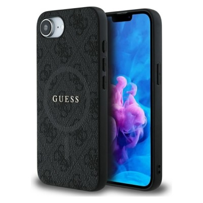 Оригинален кейс Guess HC MagSafe PU 4G Ring Classic Logo, За iPhone 16e / 17e, Черен