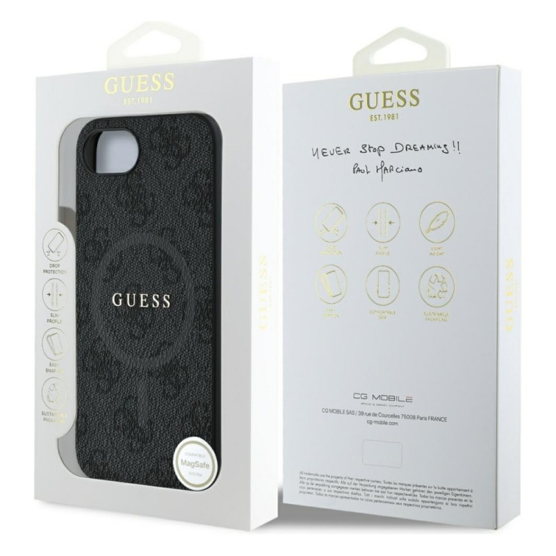 Оригинален кейс Guess HC MagSafe PU 4G Ring Classic Logo, За iPhone 16e, Черен