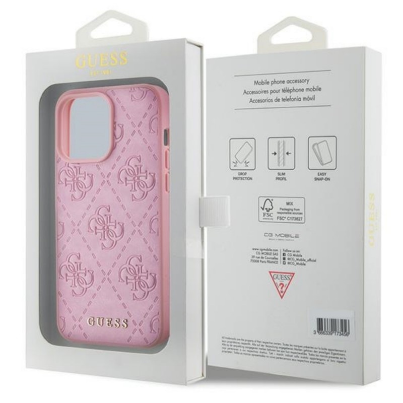 Оригинален кейс Guess HC PU Quilted 4G Classic, За iPhone 15 Pro (6.1), Розов