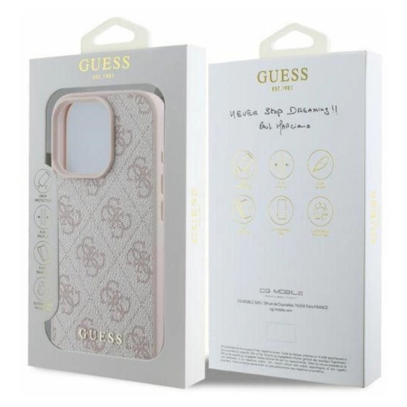 Оригинален кейс Guess HC PU Quilted 4G Classic, За iPhone 16 Pro (6.3), Бледорозов