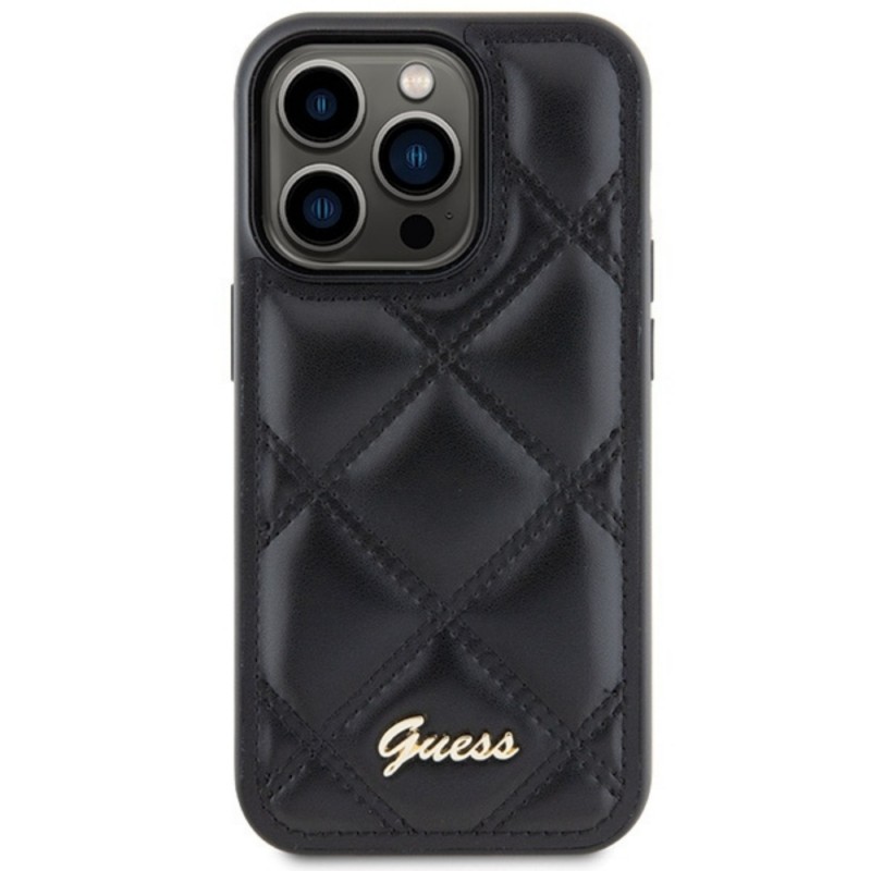 Оригинален кейс Guess HC PU Quilted Metal Logo, За iPhone 15 (6.1), Черен